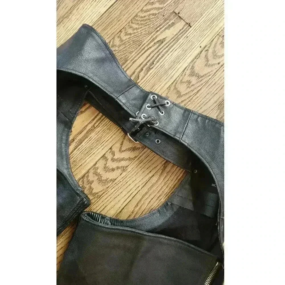 Jafrum genuine leather‎ biker moto full riding chaps size large zip and snaps - Picture 9 of 9